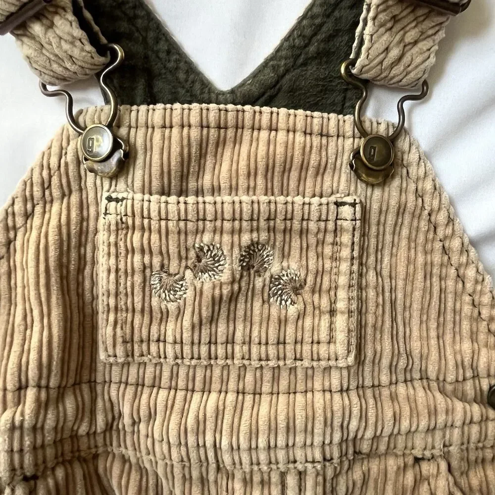 VTG Y2k 03 Gymboree Baby 6-9 Bib Overalls Corduroy Gym-mark Tan Nature Hedgehog